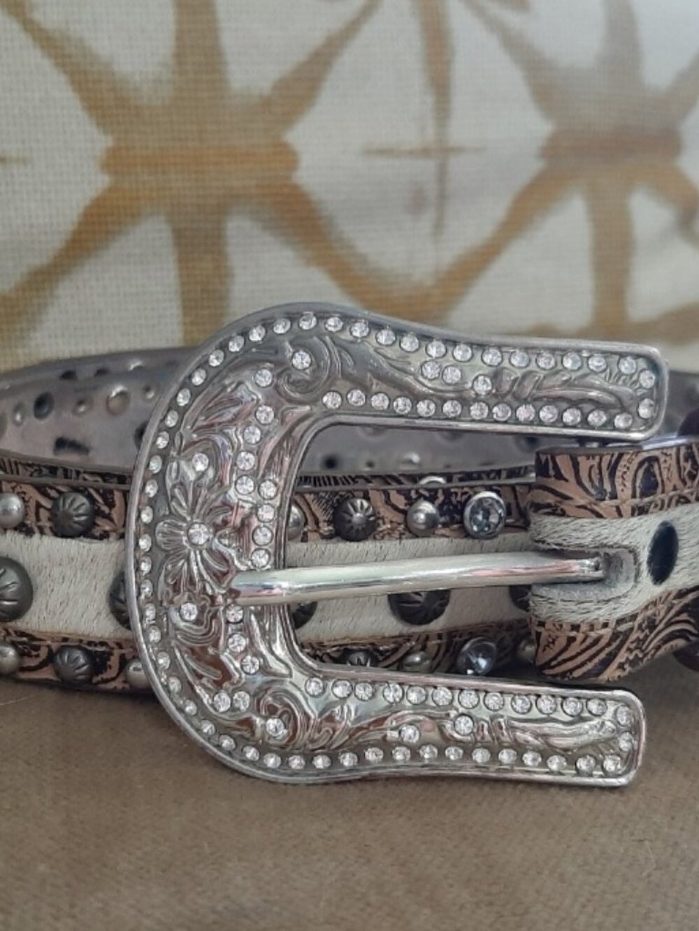 Angel ranch high end leather cow hide tlrhinwstonw Studded cowgirl belt Texas 30